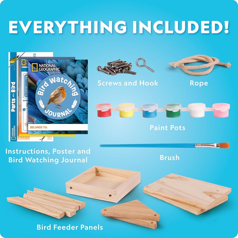 Blue Marble National Geographic Build Your Own Bird Feeder Kit – DIY Wooden Feeder Craft with Paints, Brush, Bird-Watching Journal & Educational Poster for Kids, Easter Basket Stuffers - Image 4